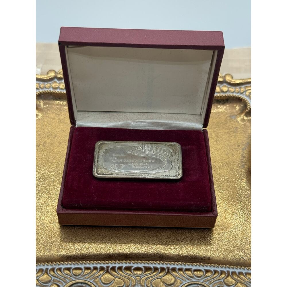 Vintage 1971 America in Space 10th Anniversary 1oz .999 Fine Silver Bar - In Box - Picture 2 of 8